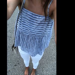 BCBG blue and white striped tank top